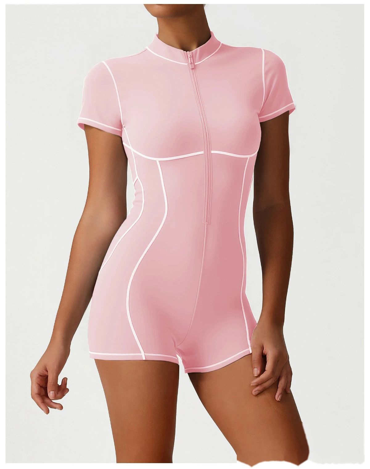 Custom Contrast Color Open Back Yoga Romper - Butt Lifting Training Fitness Short Sleeve Bodysuit detail
