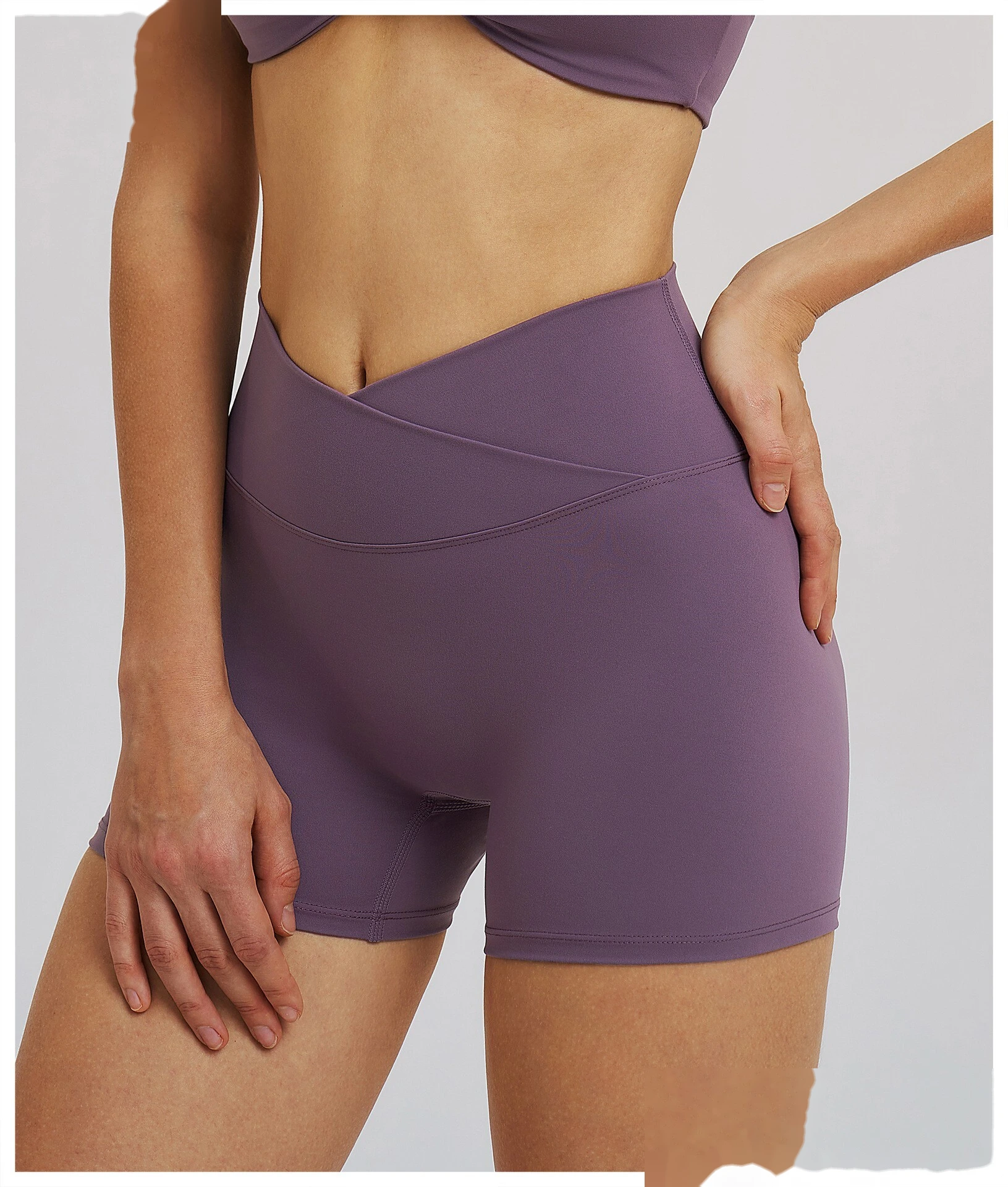 Custom Cross Waist Yoga Shorts - Women's Fleece Lined Tight High-Waisted Gym Running Outdoor Sports Shorts detail