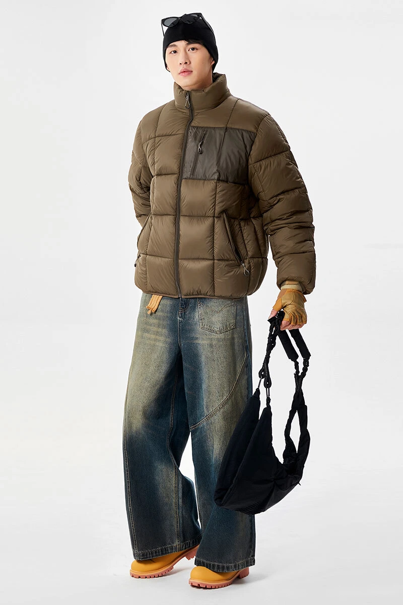 Custom fashion windproof warm pocket men's and women's cotton coat down jacket detail