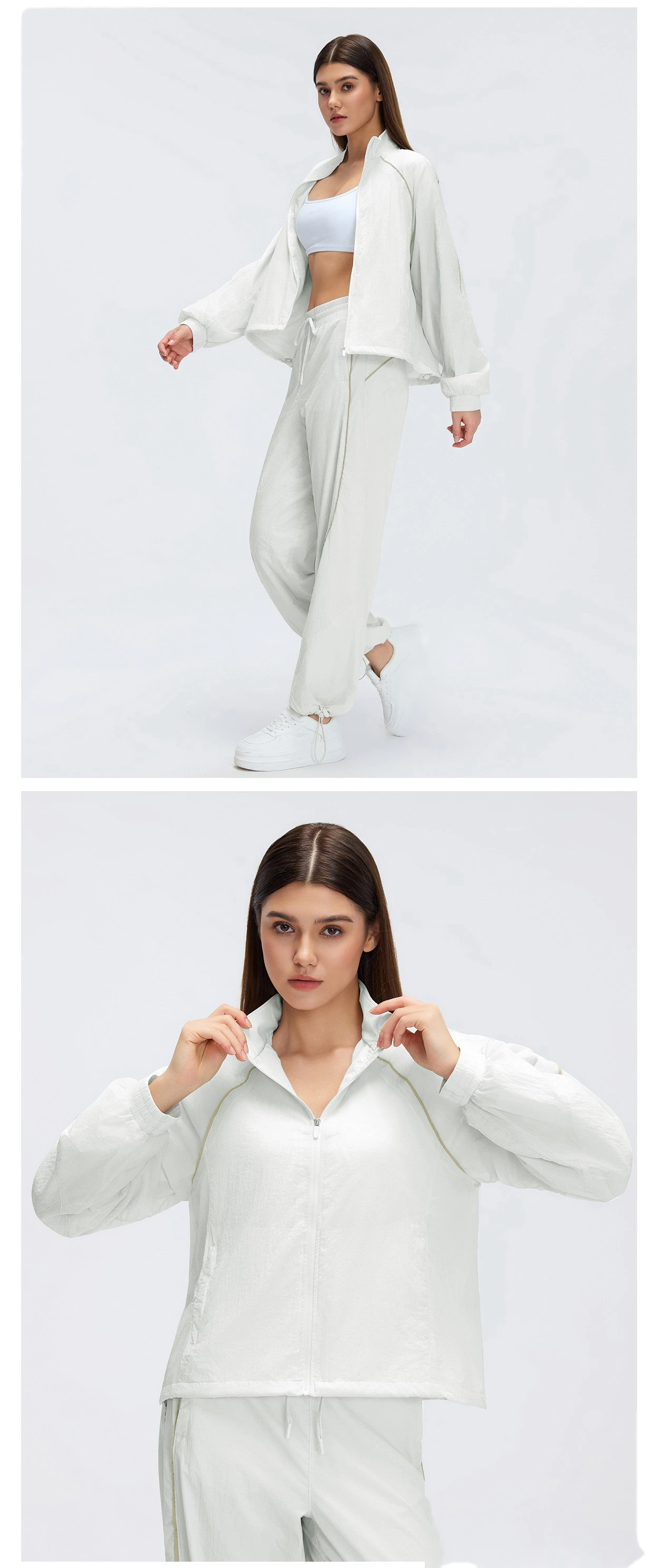 Custom Windproof Stand Collar Jacket - Women's Loose Casual Short Outdoor Sports Trench Coat detail