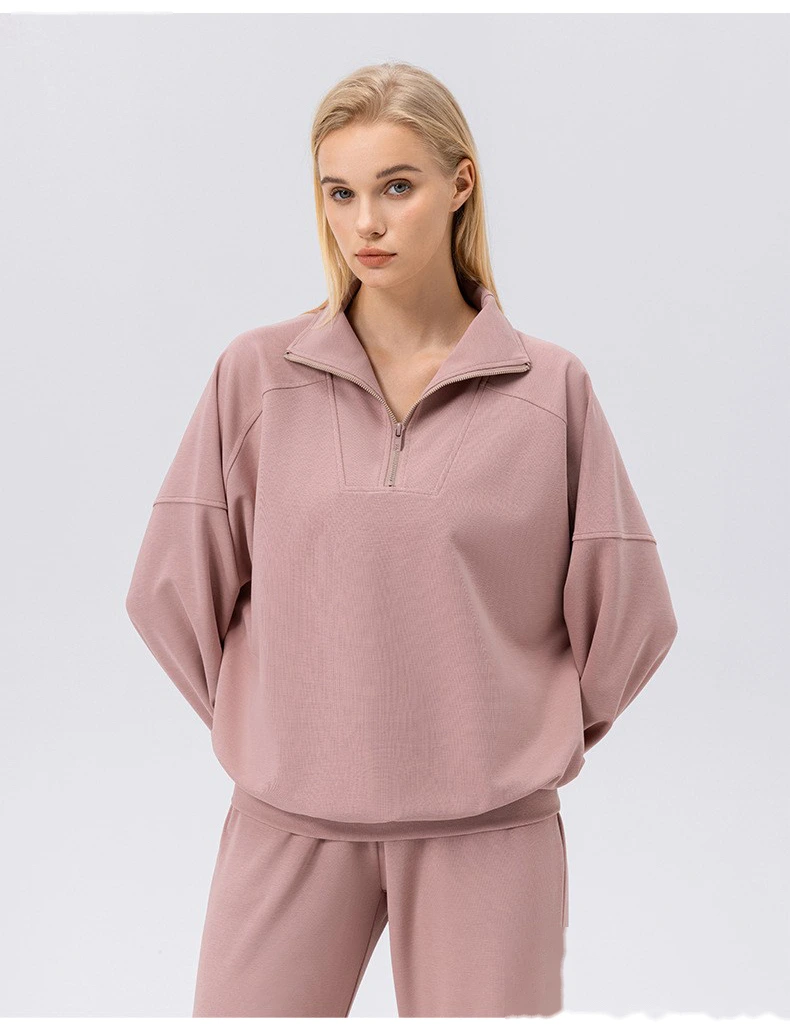 Custom sports sweater women's half zipper fitness long sleeve loose outdoor running sportswear detail