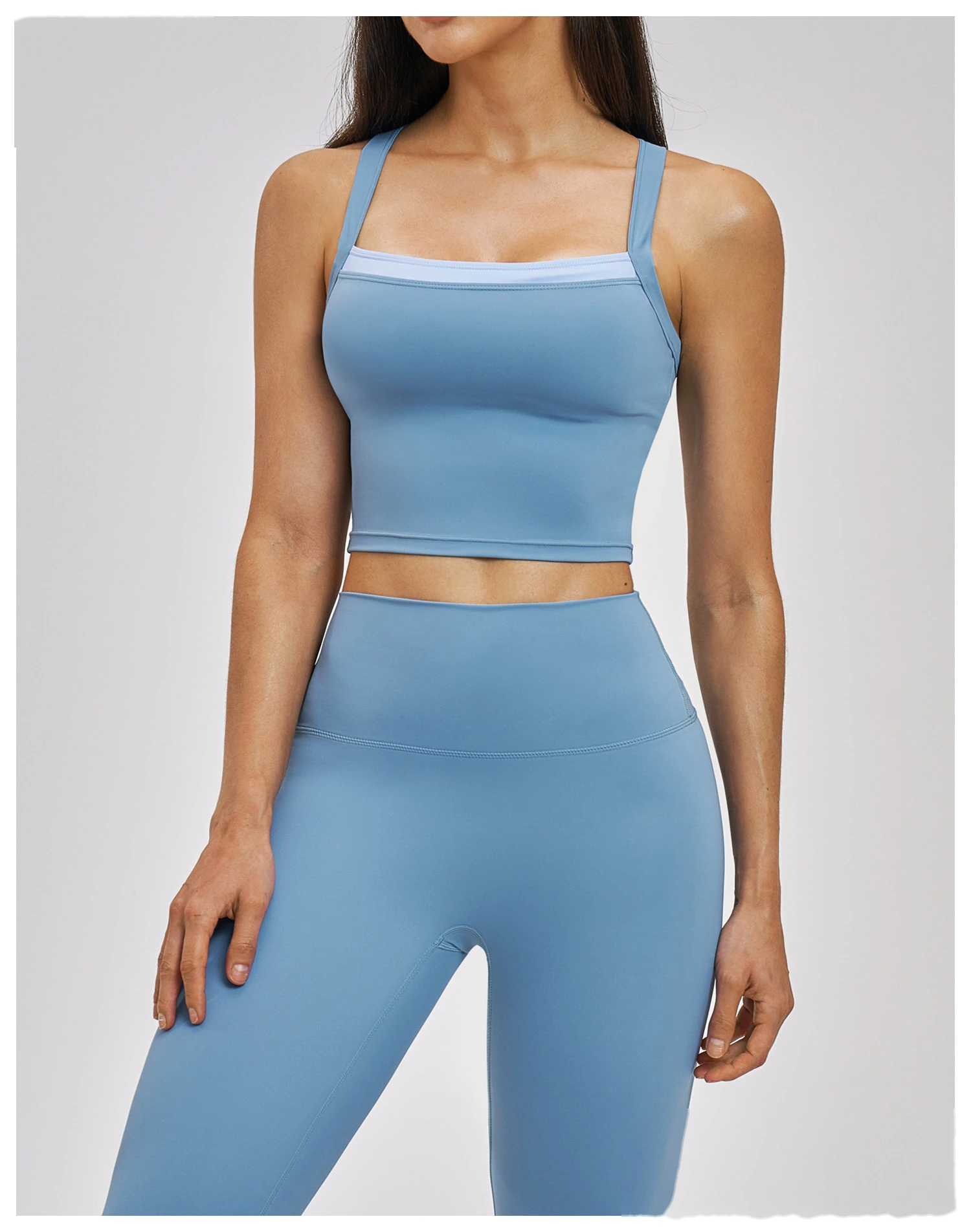 Women’s Fake Two-Piece Yoga Tank Top Set Crisscross Beauty Back Color Block Sports Shorts Active Wear detail