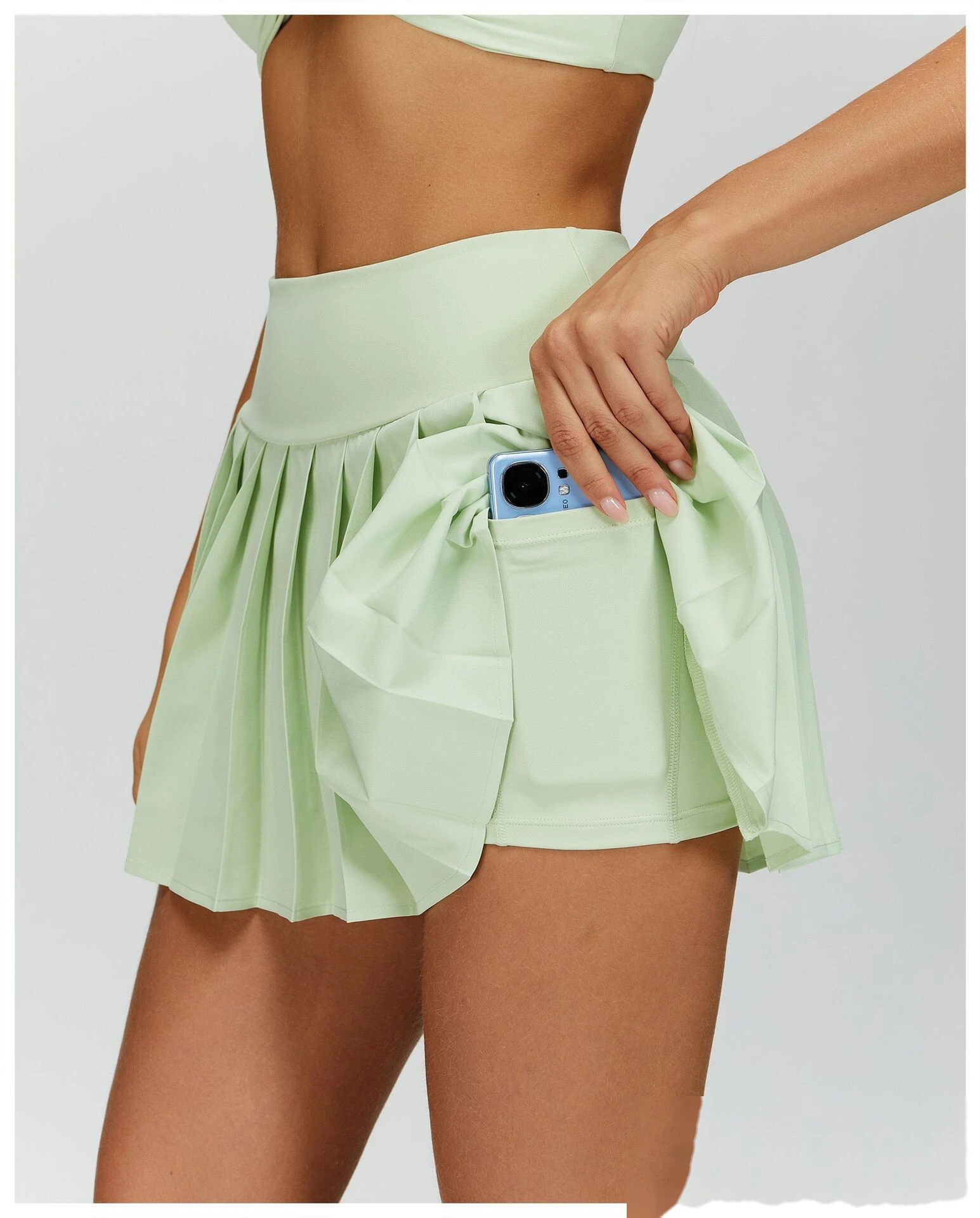 Custom Women’s Fake Two-Piece Pleated Skirt - Naked-Feel Anti-Chafing Yoga Tennis Running Fitness Skirt detail