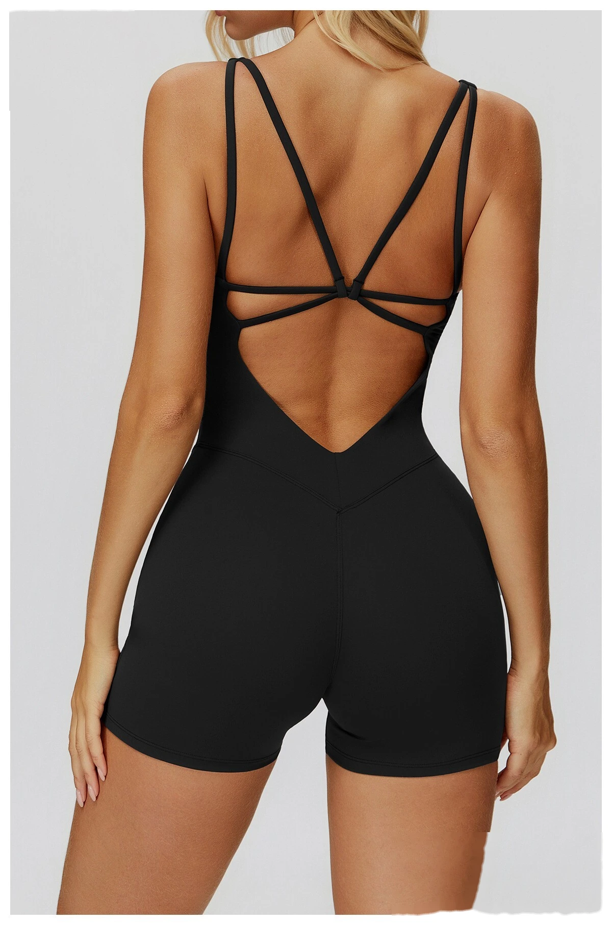Women's Tight-Fitting Crisscross Back Yoga Bodysuit - Customizable High Elastic Short-Length One-Piece for Yoga, Running detail