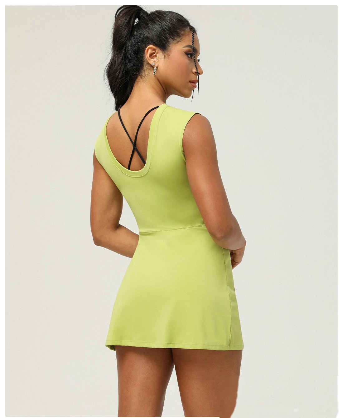 Custom-made fake two-piece tight-fitting sports slimming strap fitness back yoga women's tennis skirt detail