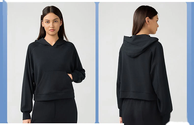 Customized ladies' casual Joker hooded sweater loose and slim fitness yoga clothes top detail