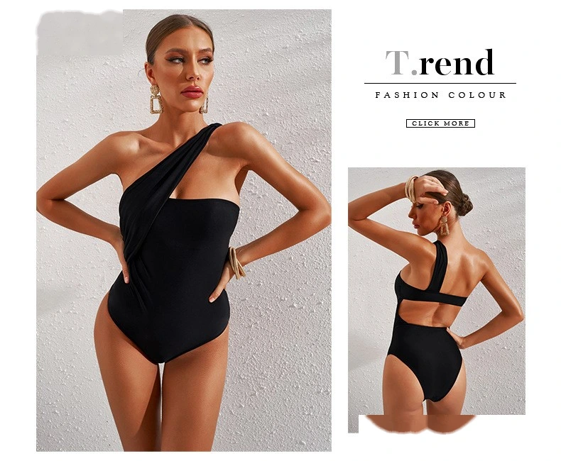 Women one piece swimsuits one shoulder hollow out back swimwear detail