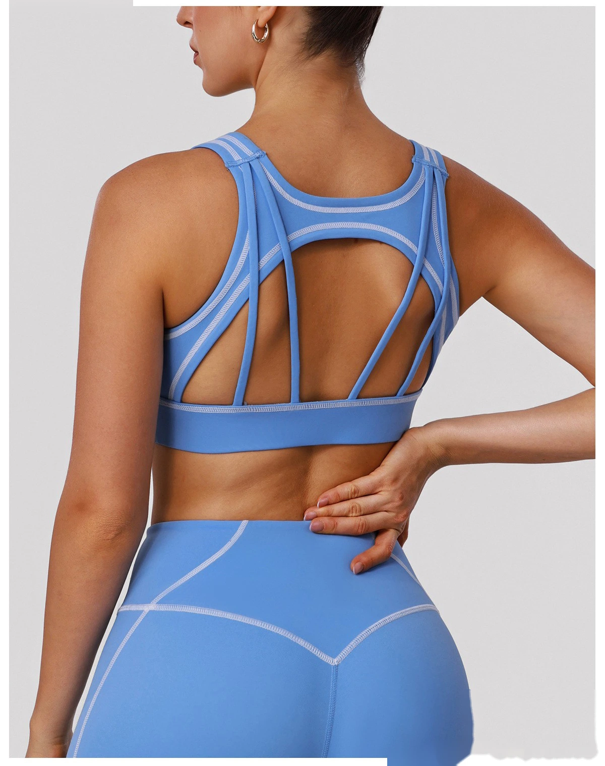 Custom Color Block Yoga Sports Bra - Shockproof Cutout Open Back Padded Workout Tank Top detail