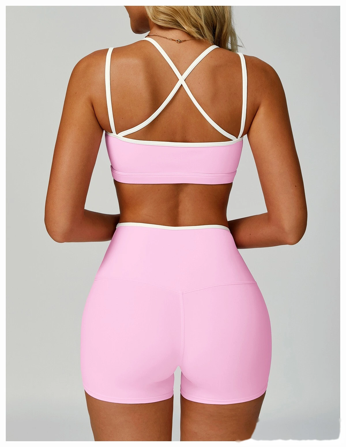 Custom contrast nude tight cross back sports vest running fitness yoga bra detail