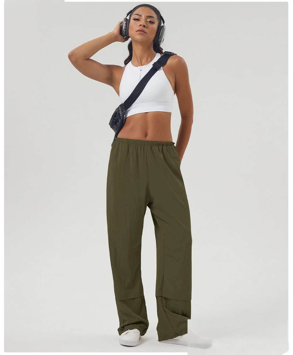 Custom-made loose casual overalls women's high-waisted leg straight pants autumn and winter outdoor sports pants detail
