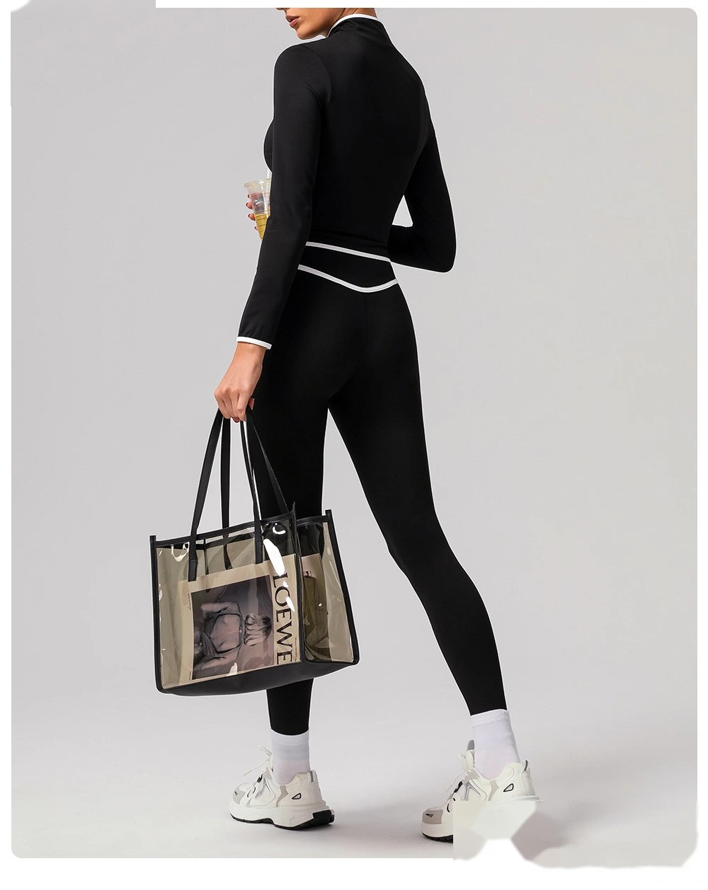 Customize nude contrast high waist yoga pants, run and exercise, and wear tight hip-lifting sports pants detail