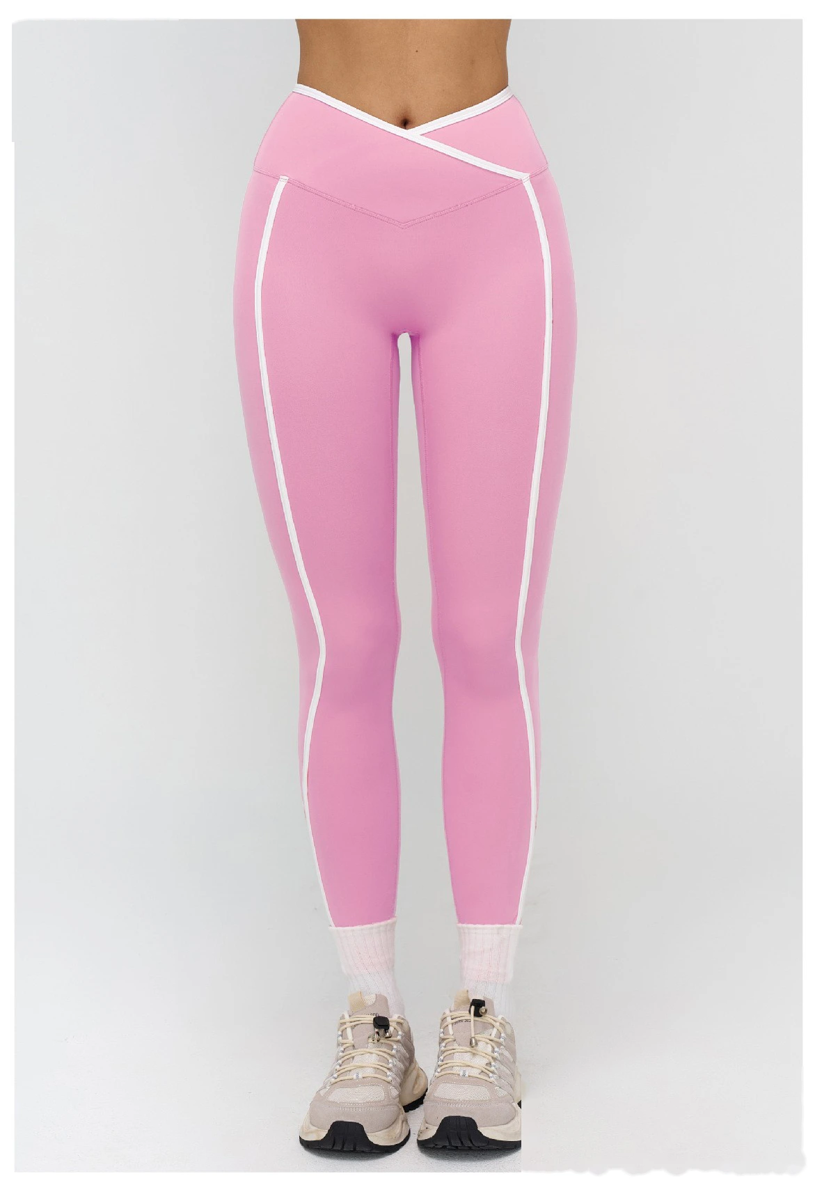 Custom Cross Waist Yoga Pants - Women's Buttery Soft Color Block Tight Running Fitness Leggings detail