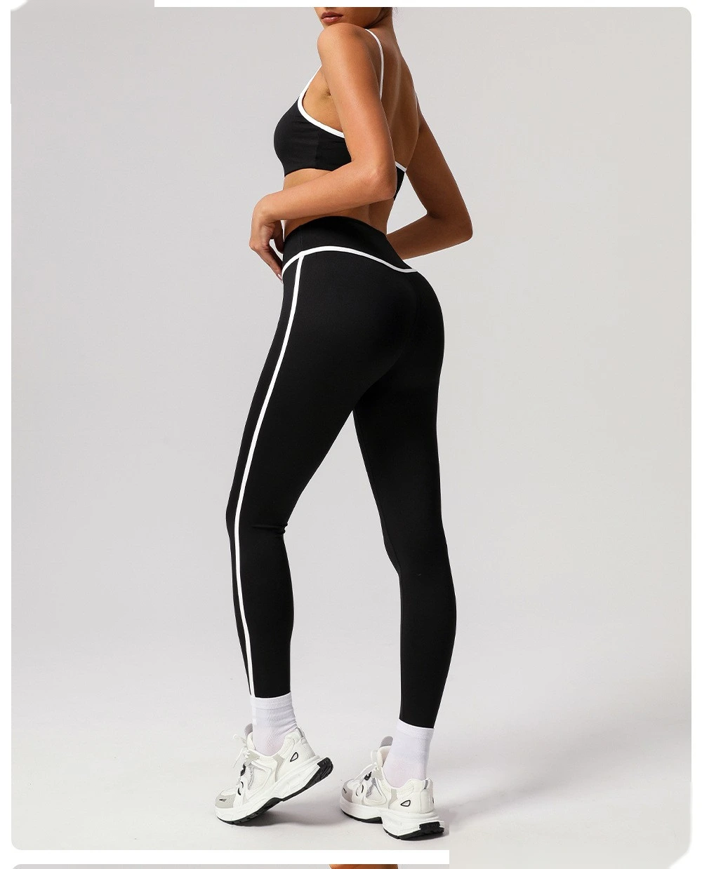 Customize nude contrast high waist yoga pants, run and exercise, and wear tight hip-lifting sports pants detail