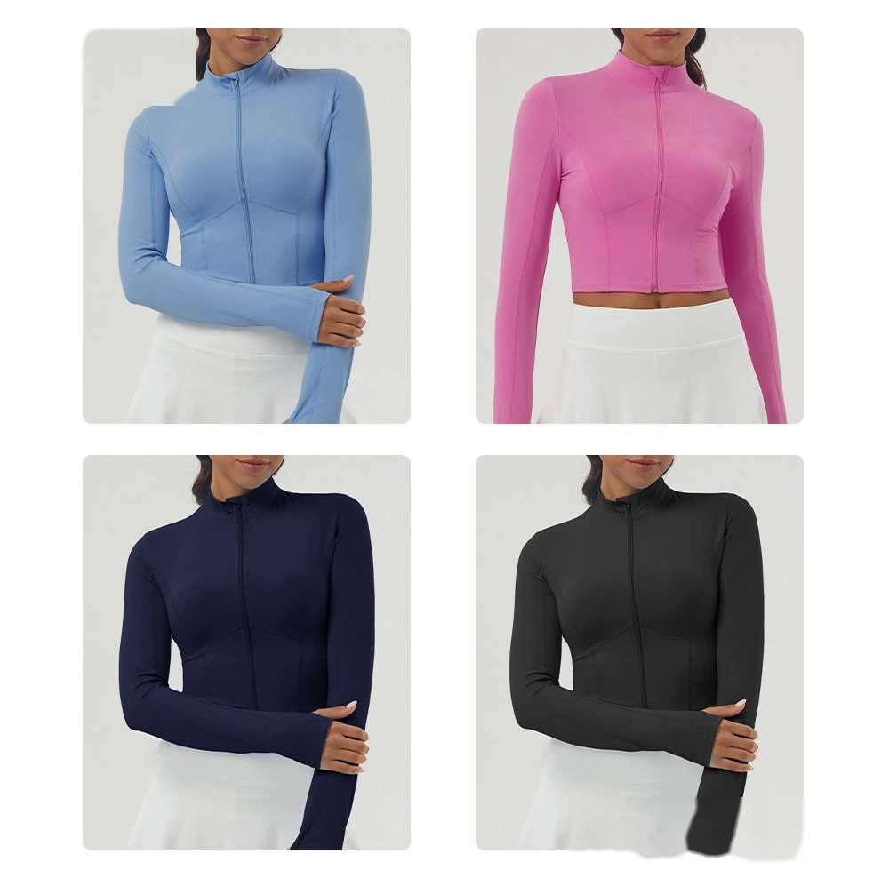 Customized outdoor running zipper tight coat yoga fitness sportswear top woman detail