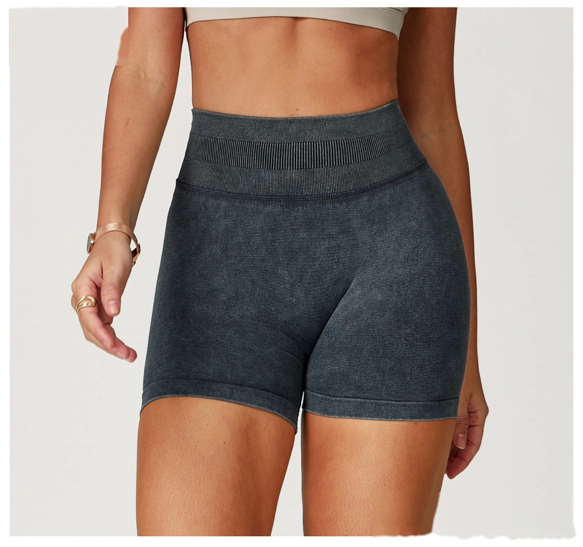 Seamless sand washing yoga shorts high waist hip shorts tight running fitness yoga pants female - allni detail