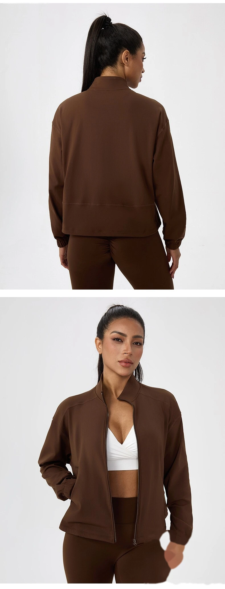 Custom Women's Winter Fleece Yoga Jacket | Stand Collar Zipper, Warm, for Outdoor Running & Fitness detail
