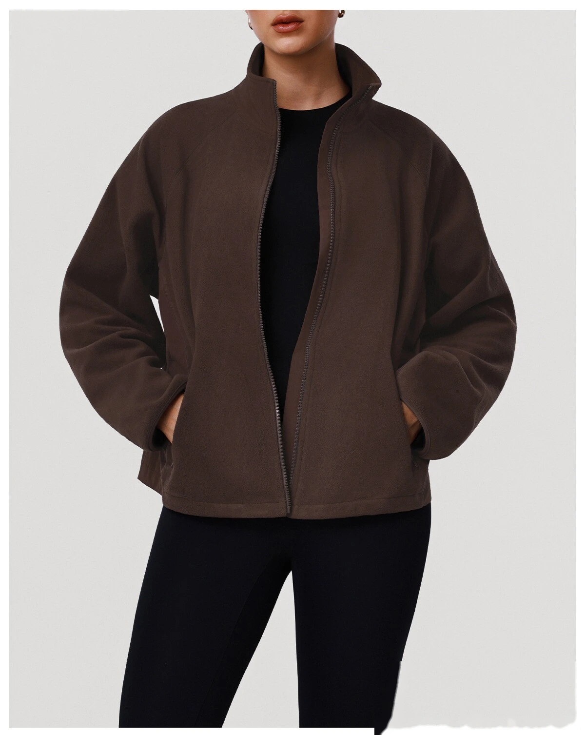 Bulk Custom Women's Fleece Jacket - Winter Warm Loose Fit Open-Front Sports Sweatshirt detail