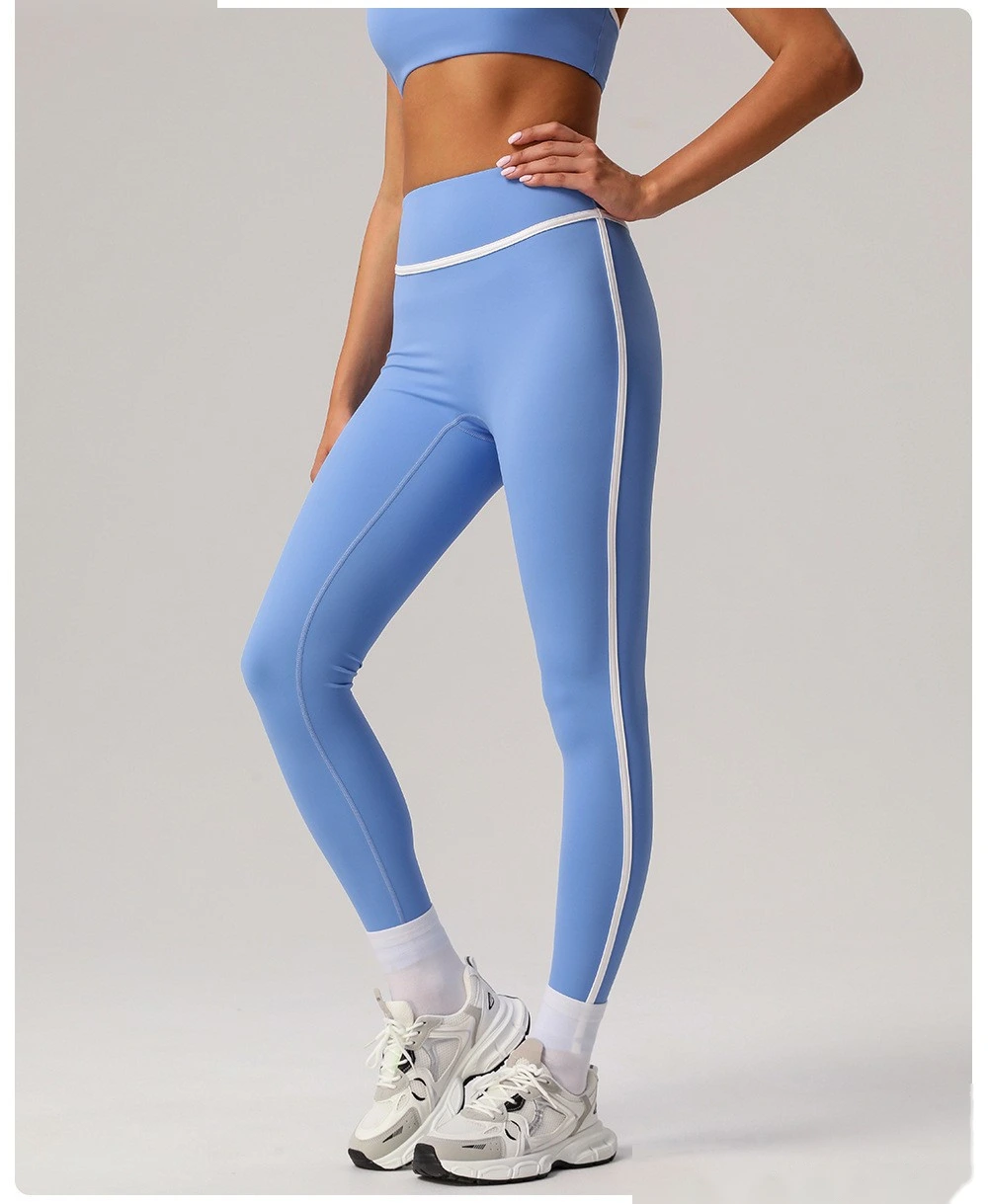 Customize nude contrast high waist yoga pants, run and exercise, and wear tight hip-lifting sports pants detail