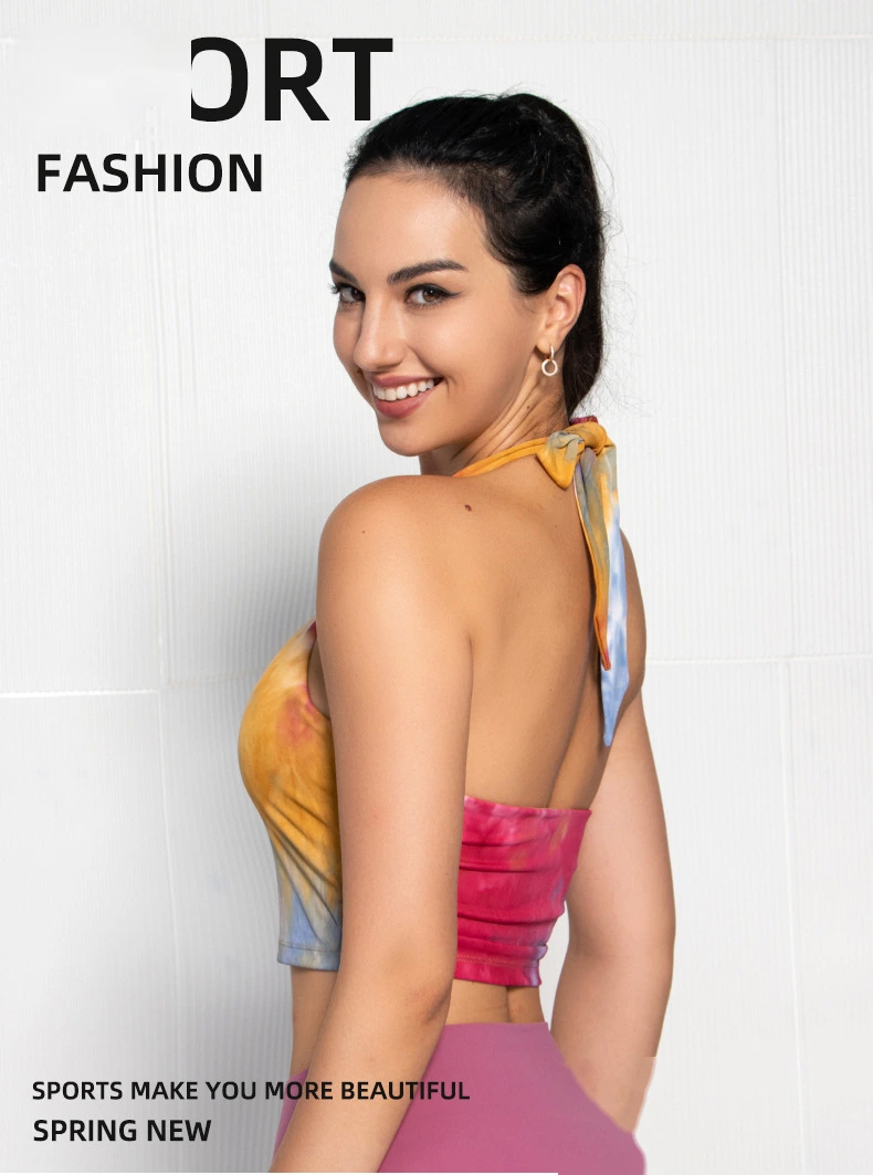 Womens halter sports bras printed sexy backless workout tops detail
