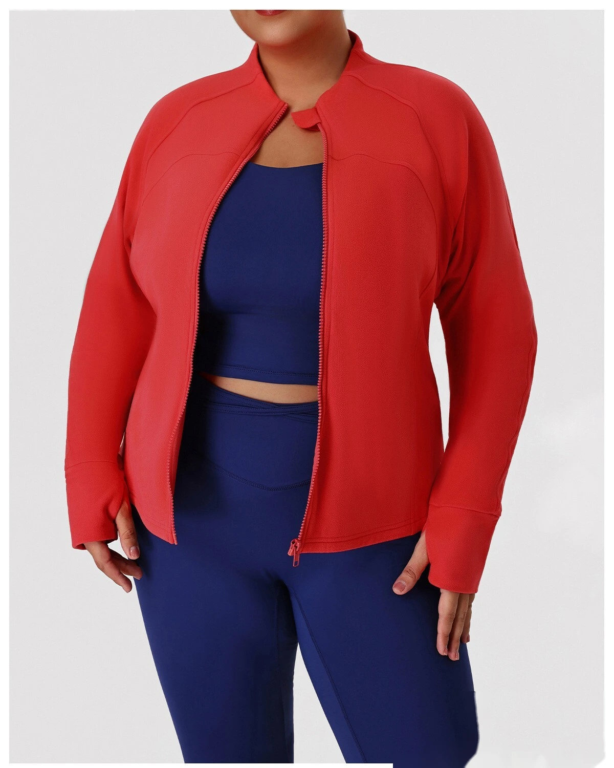Custom Plus Size Slimming Fleece Sports Jacket for Women - Warm Figure-Hiding Stand Collar Plush Yoga Outerwear detail
