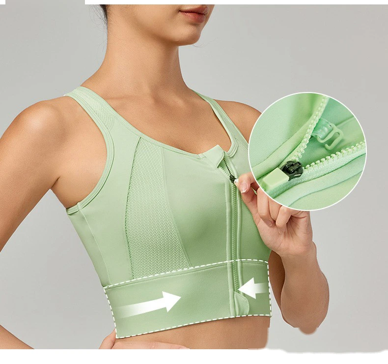 Sports bra women's shock-absorbing front zipper sports vest with chest pad breathable yoga vest detail