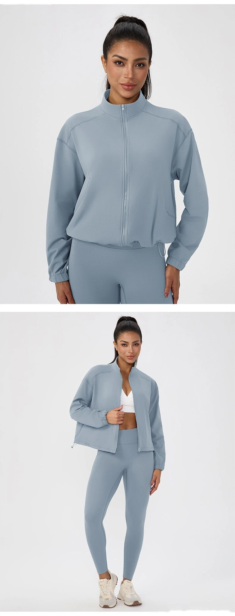 Custom Women's Winter Fleece Yoga Jacket | Stand Collar Zipper, Warm, for Outdoor Running & Fitness detail