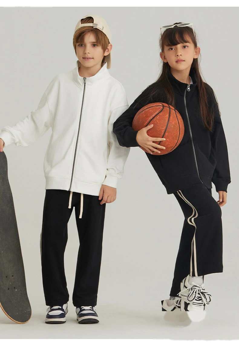 Customized spring and autumn cotton terry collar zipper cardigan jacket loose sports suit for boys and girls detail