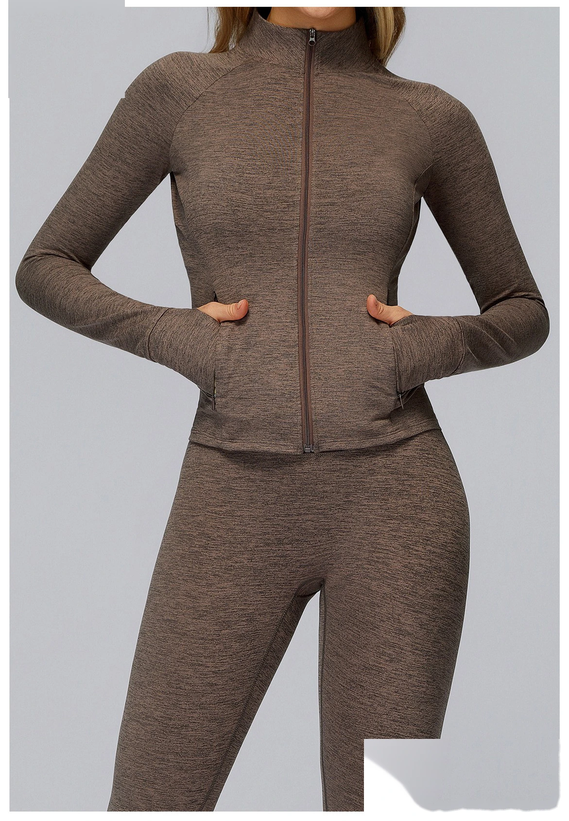 Customized long sleeve jacket zipper pocket quick-drying tight top outdoor sports running fitness jacket detail