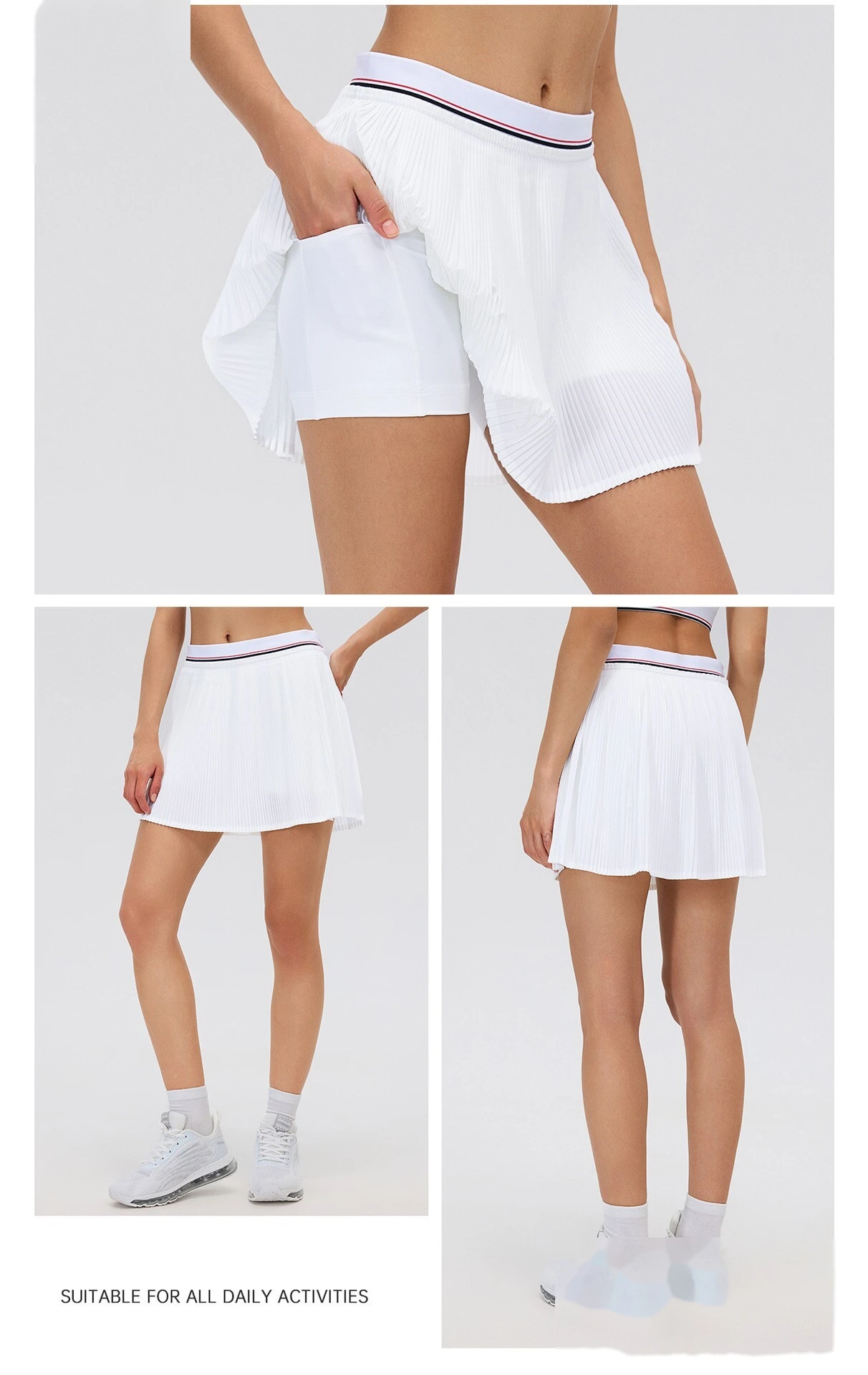 Solid Sports Tennis Skirt, Anti-Chafing Athletic Skort with Inner Shorts, Lightweight Sports Skirts for Running Gym detail
