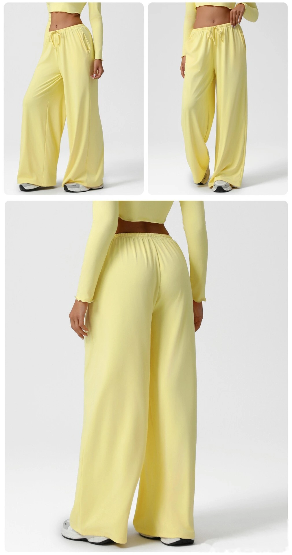 Custom wide-leg women's sweatpants loose low waist fitness pants elastic leisure yoga belt pocket detail