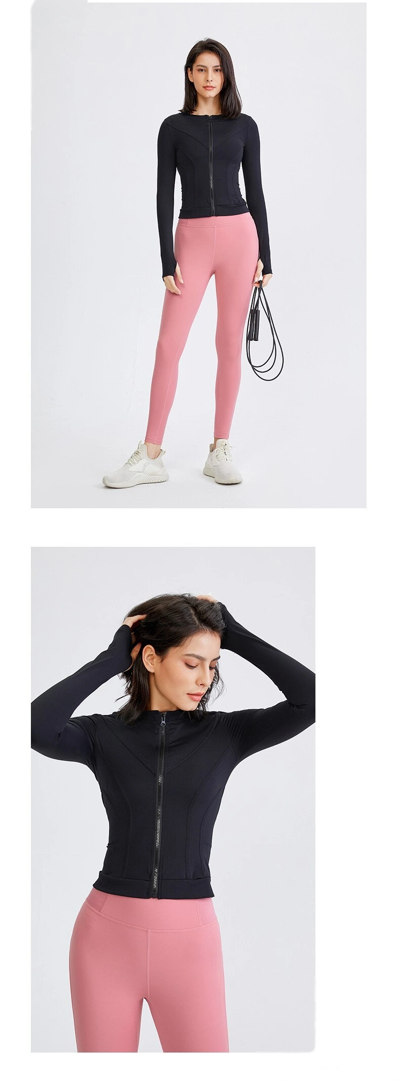 Custom-made sports coat female slim tight elastic yoga clothes top long sleeve running training fitness clothes detail
