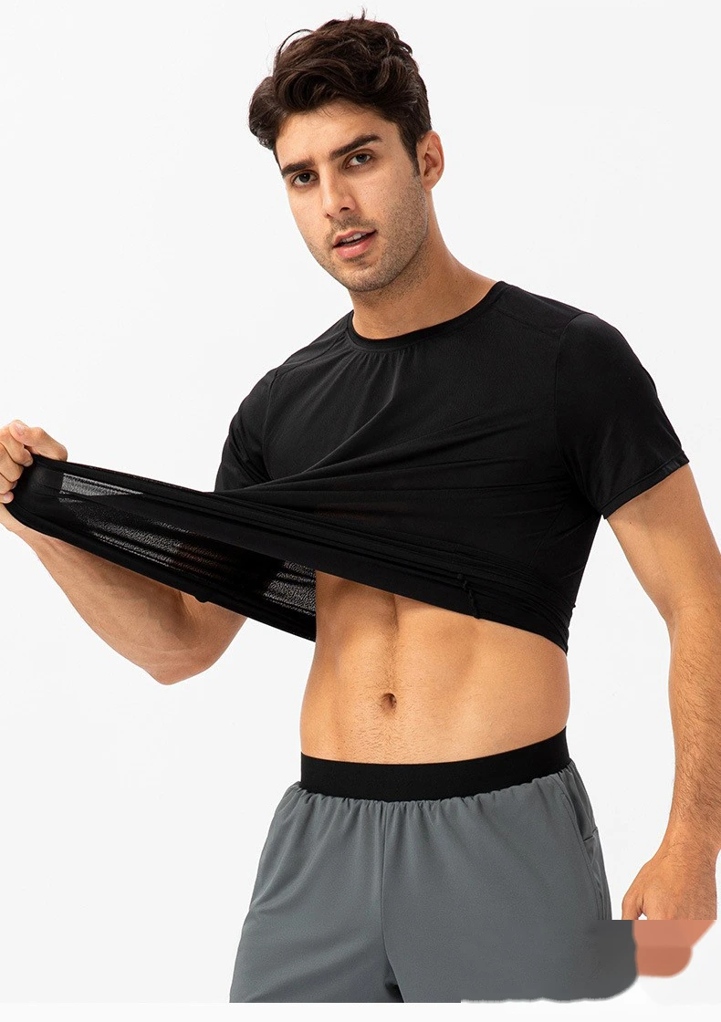 Customized men's loose running quick-drying clothes sweat-absorbent and breathable fitness short-sleeved T-shirt detail