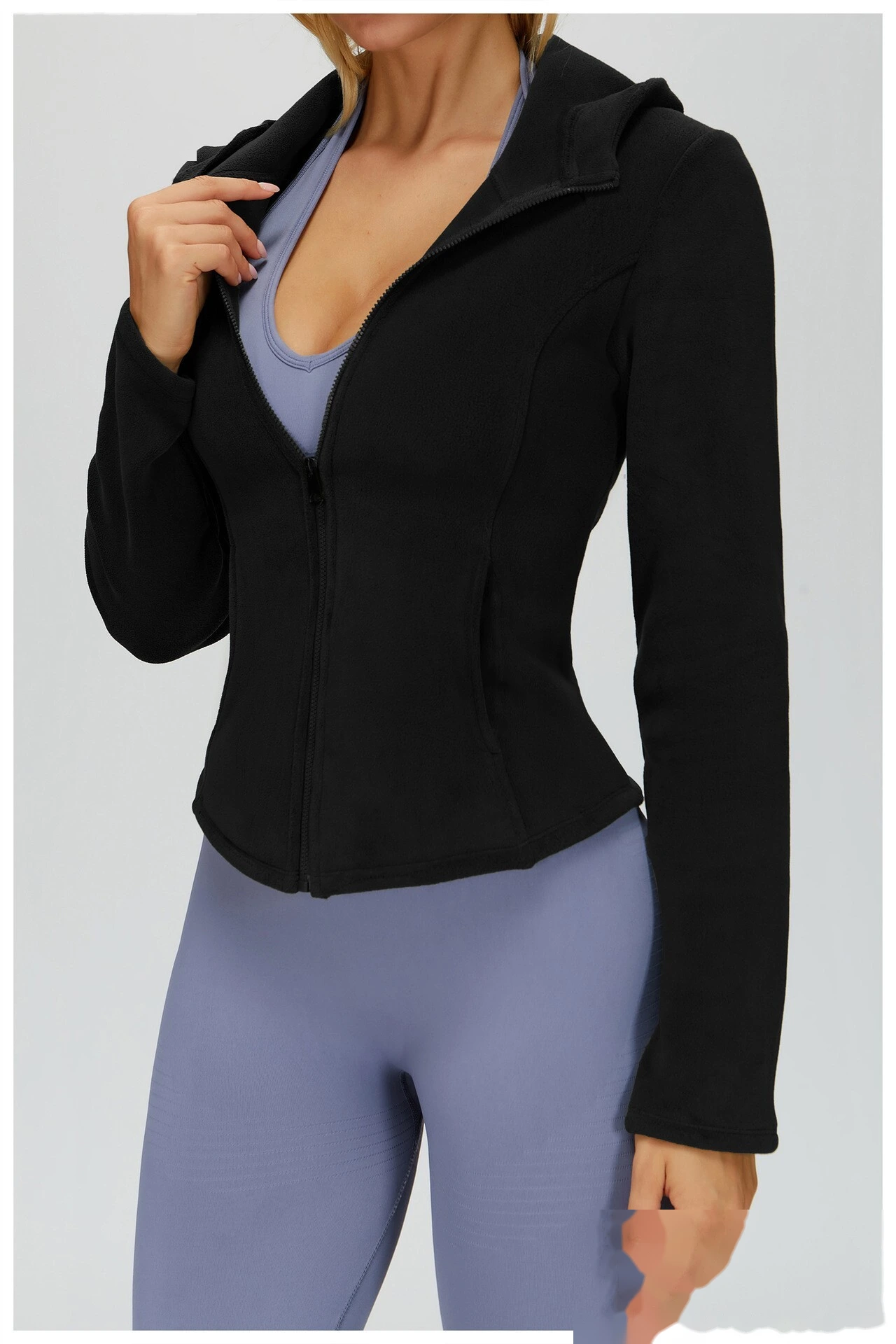 Custom Fleece-Lined Hooded Jacket: Slim-Fit Outdoor Zip Coat with Pockets for Sports & Leisure detail