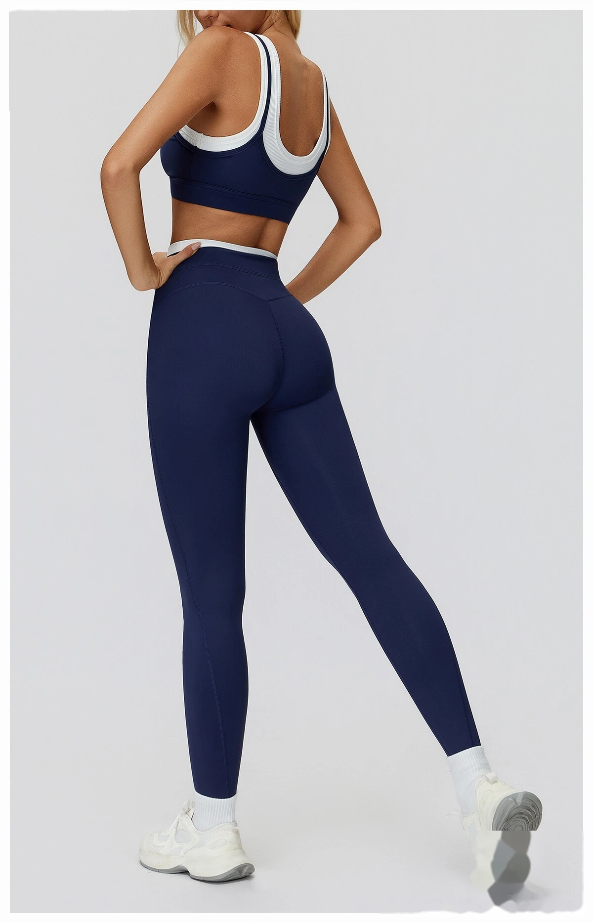 Customizable EU-US Athletic Leggings | Women's Ribbed High-Waist Contrast Tights, Yoga & Running detail