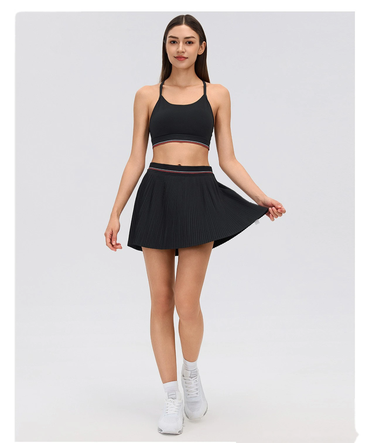 Solid Sports Tennis Skirt, Anti-Chafing Athletic Skort with Inner Shorts, Lightweight Sports Skirts for Running Gym detail