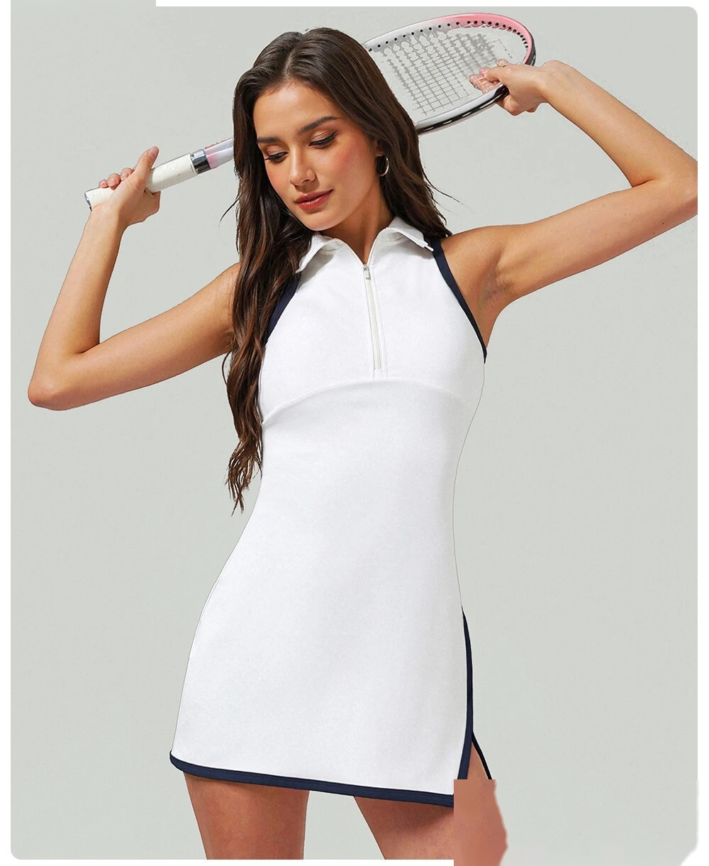 Custom color matching semi-zipper sports one-piece skirt quick-drying sun-proof tennis one-piece skirt detail