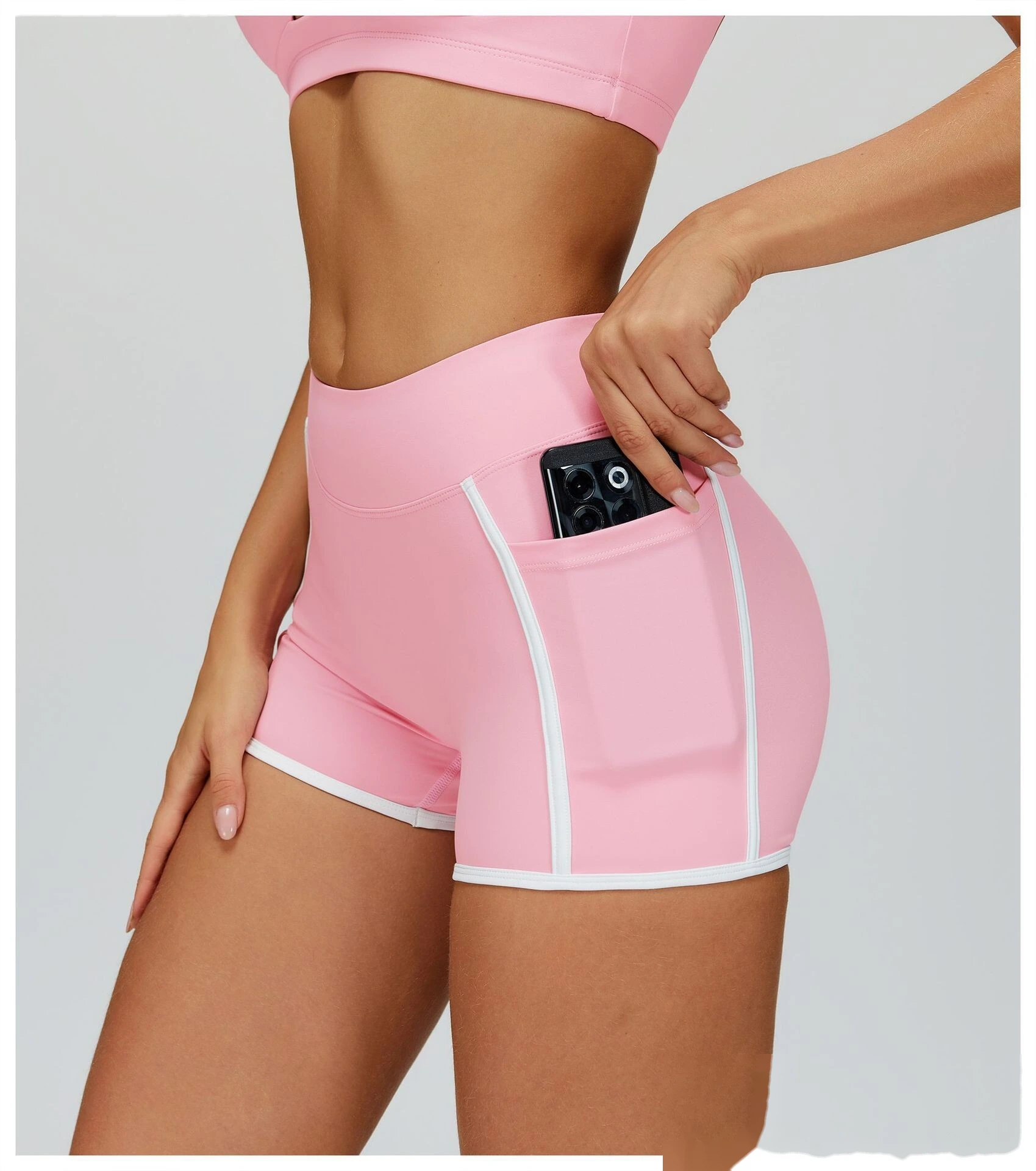 Custom Naked-Feel Yoga Shorts - Women’s High-Waisted Color Block Tight Butt-Lifting Running Shorts detail