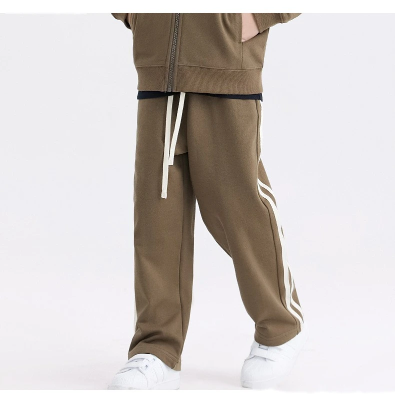 Customized cotton terry two-bar sweatpants for boys and girls children's loose casual pants detail