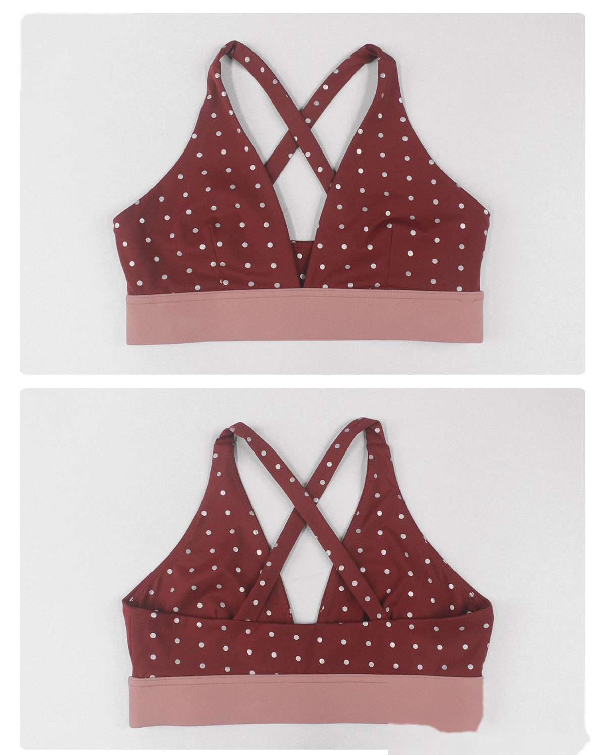 Bulk Custom Cross Beauty Back Yoga Bra - Color Block Polka Dot High-Stretch Sexy Gym Running Activewear detail