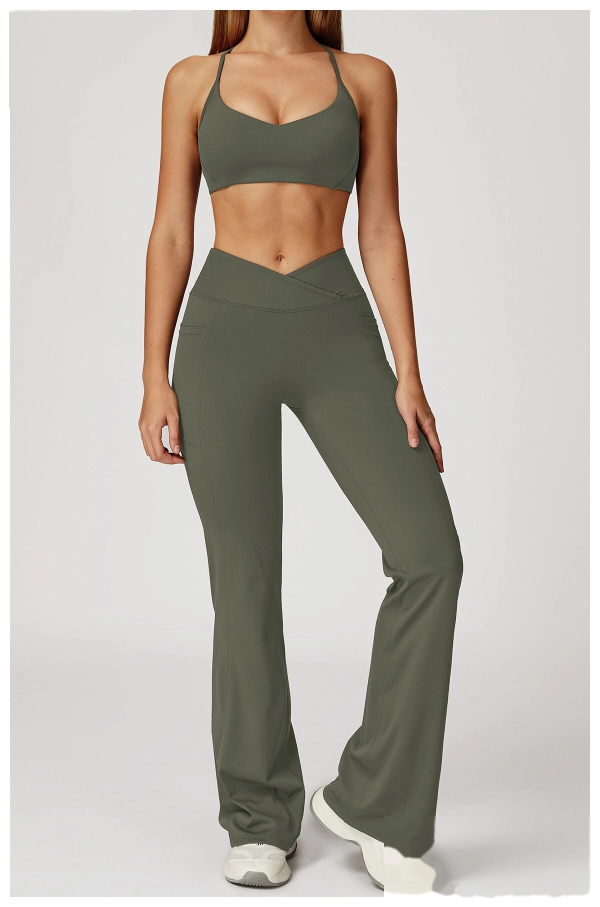 Custom Crossover Waist Yoga Leggings for Women - High-Waisted High-Stretch Micro-Flare Pants, Outdoor Sports Gym Running detail