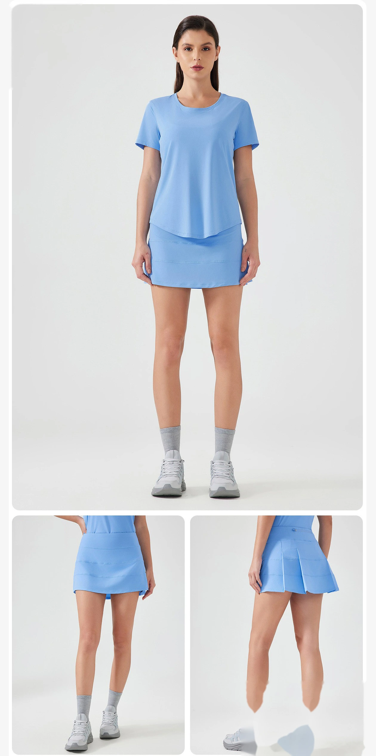 Custom sports skirt women's back waist pocket breathable tennis skirt fake two-piece yoga fitness skirt detail