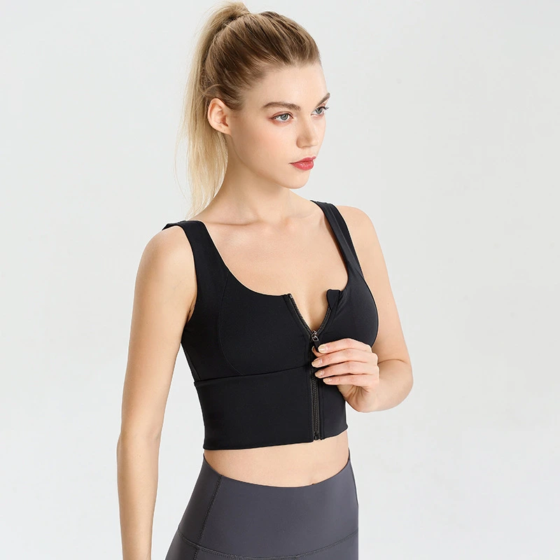 Womens zip up sports bras workout fitness training crop tops detail