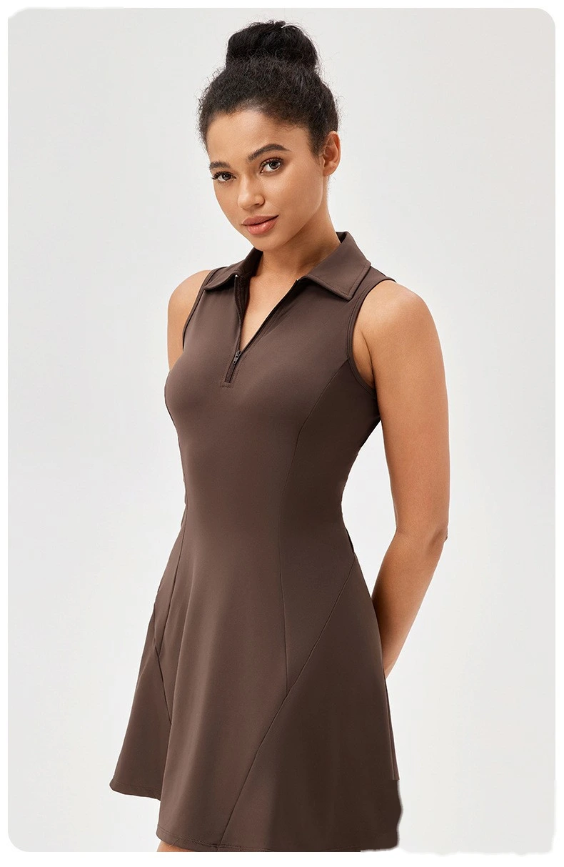 Custom lapel tennis skirt women's quick-drying breathable waist contrast sports leisure fitness dress detail