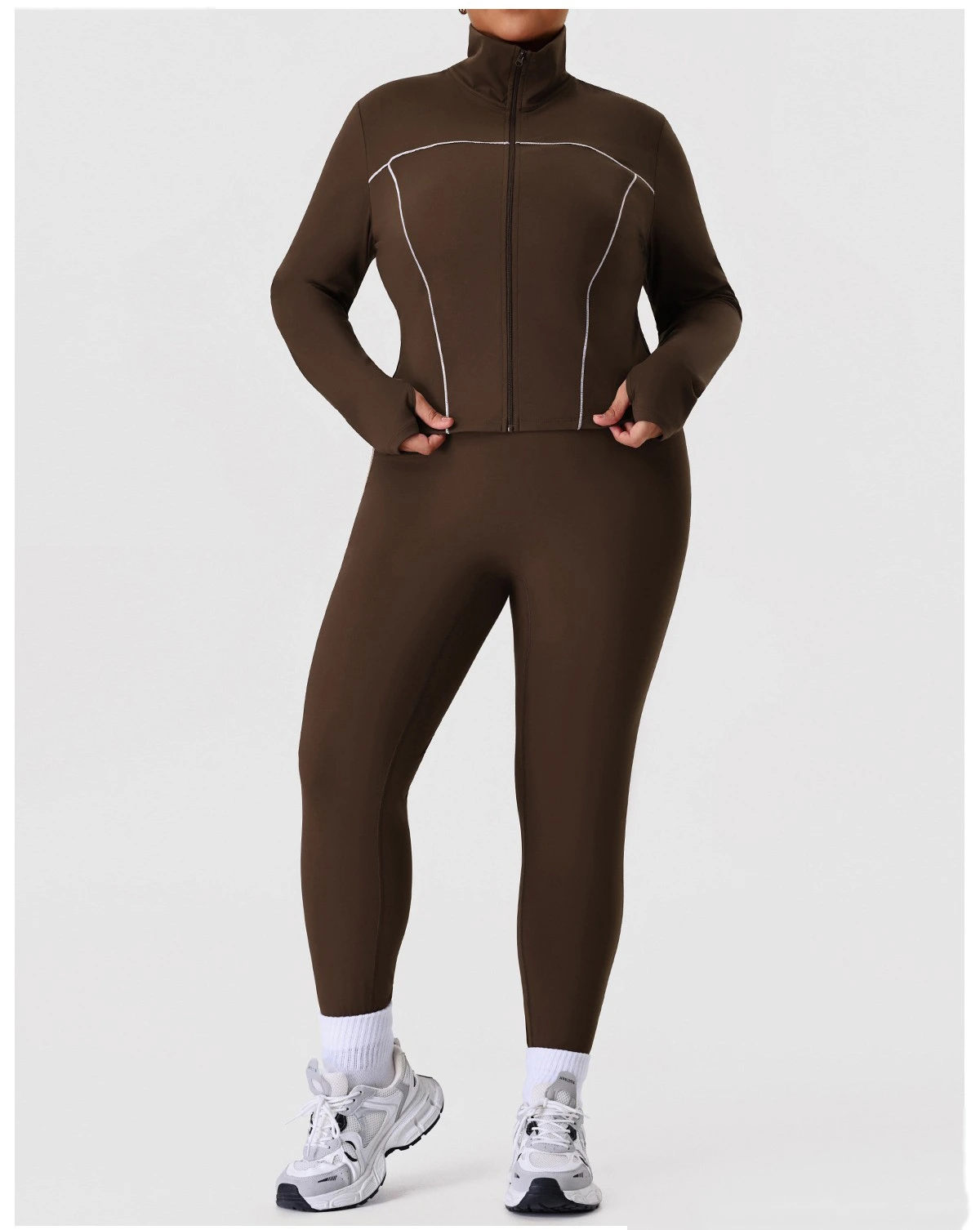 Custom Plus Size Slim Yoga Suit - Winter Outdoor Running Workout Jacket & Activewear Set detail