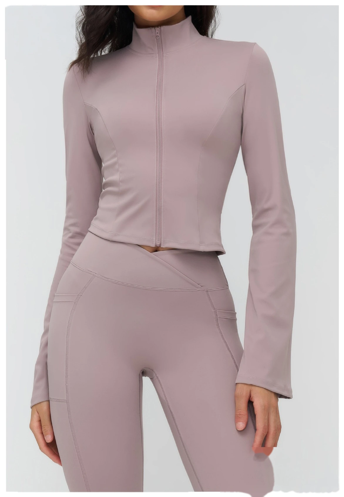 Custom Stand Collar Zip-Up Flare Sleeve Jacket - Outdoor Yoga Running Sports Coat detail