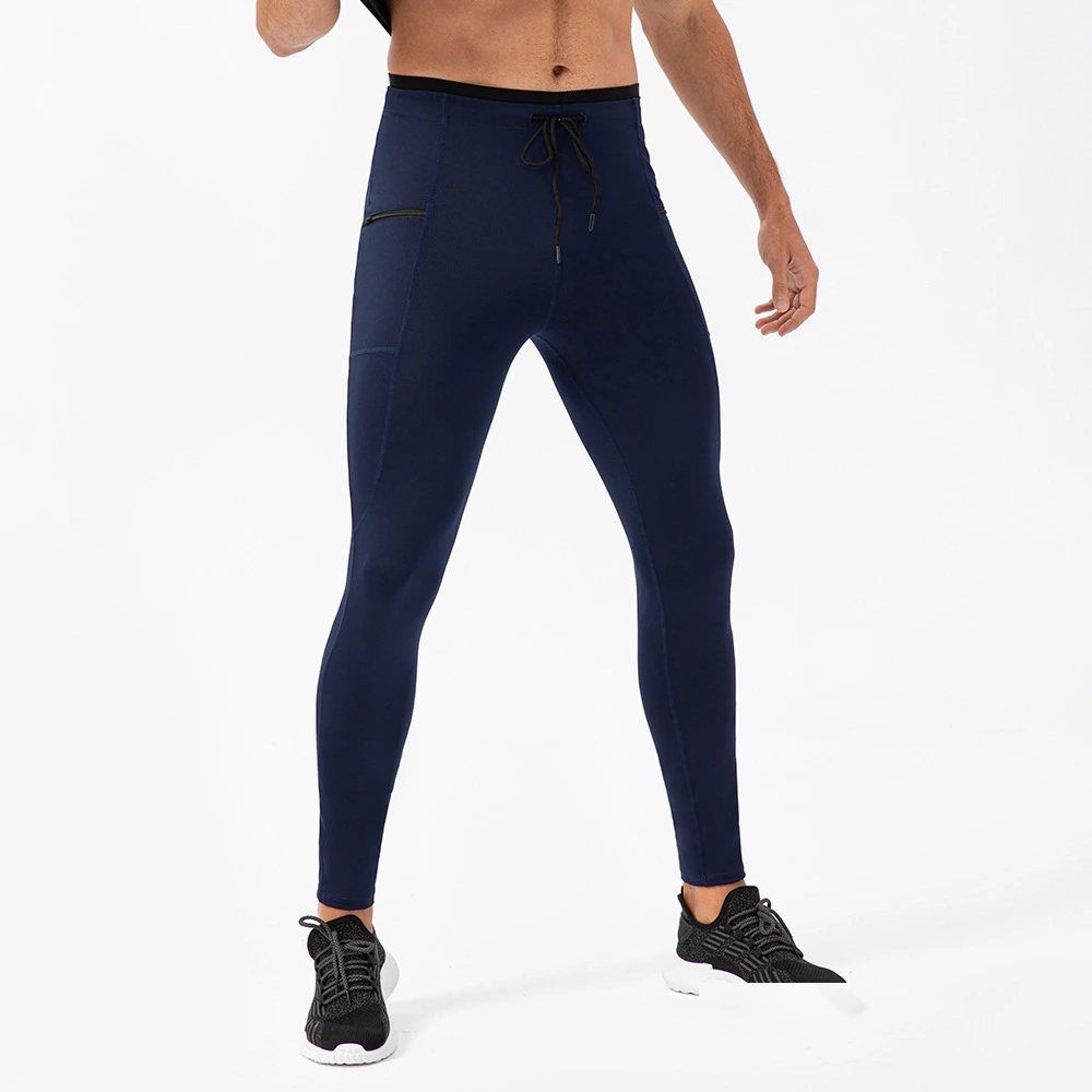 Men compression leggings zip pocket quick dry outdoor running pants detail