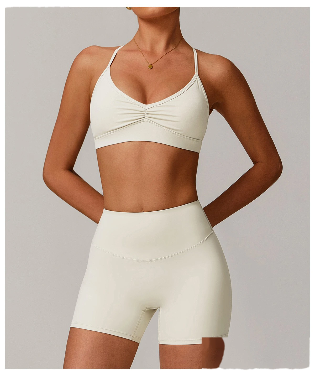 Quick-drying V-neck yoga bra cross-back pleated underwear running fitness bra detail
