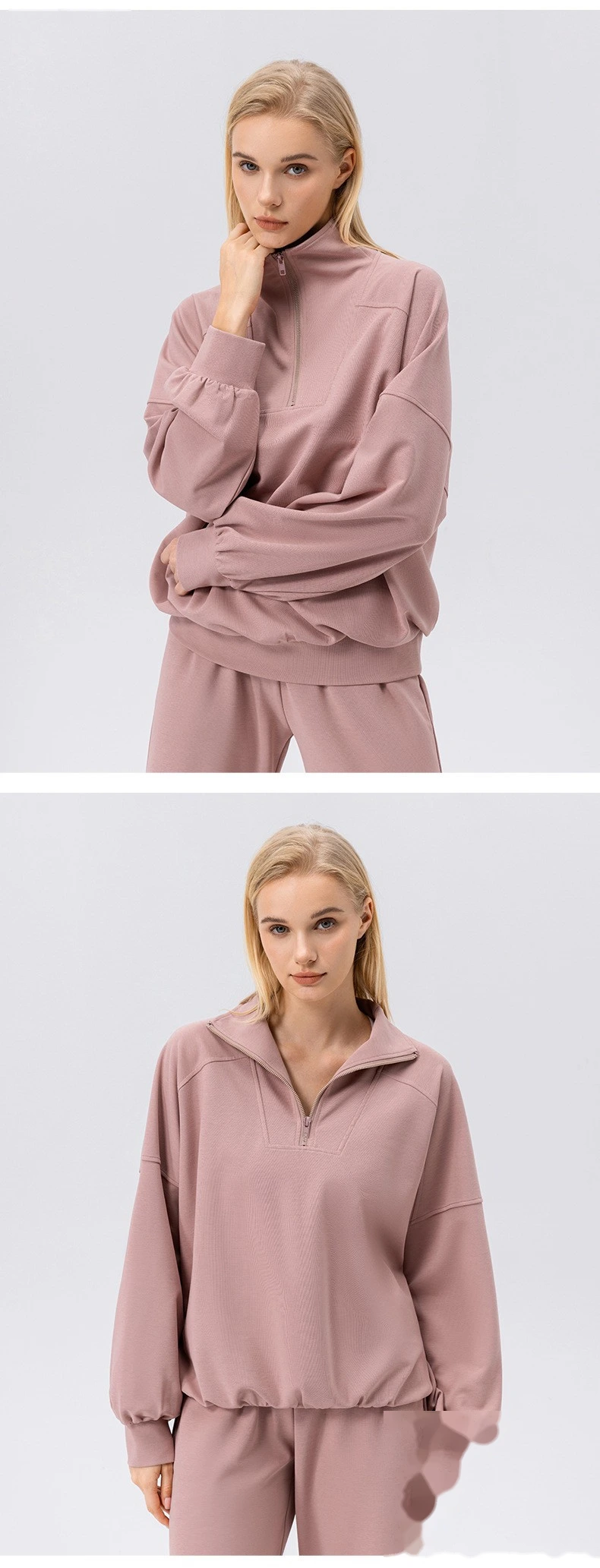 Custom sports sweater women's half zipper fitness long sleeve loose outdoor running sportswear detail