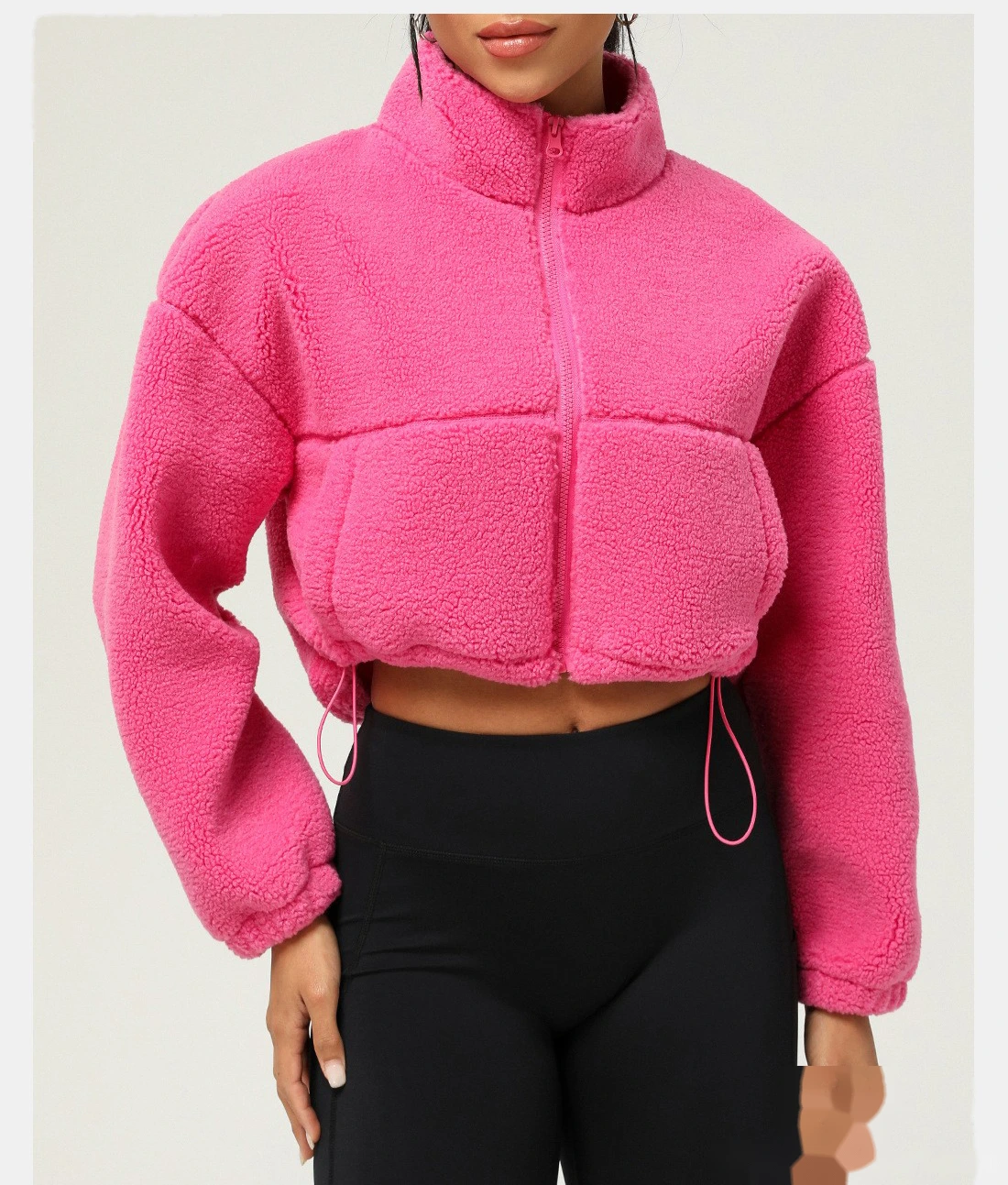Custom lambswool sports and leisure coat thick plush short coat in autumn and winter outdoor running coat detail