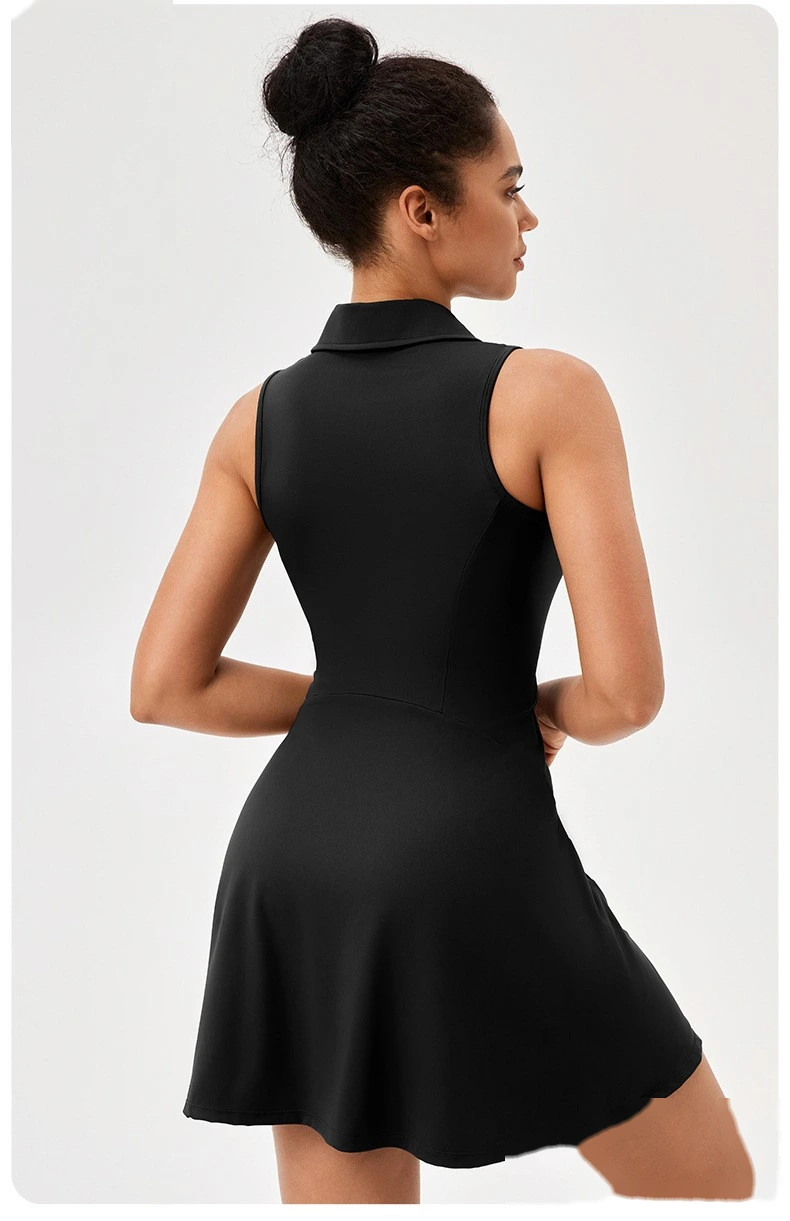 Custom lapel tennis skirt women's quick-drying breathable waist contrast sports leisure fitness dress detail